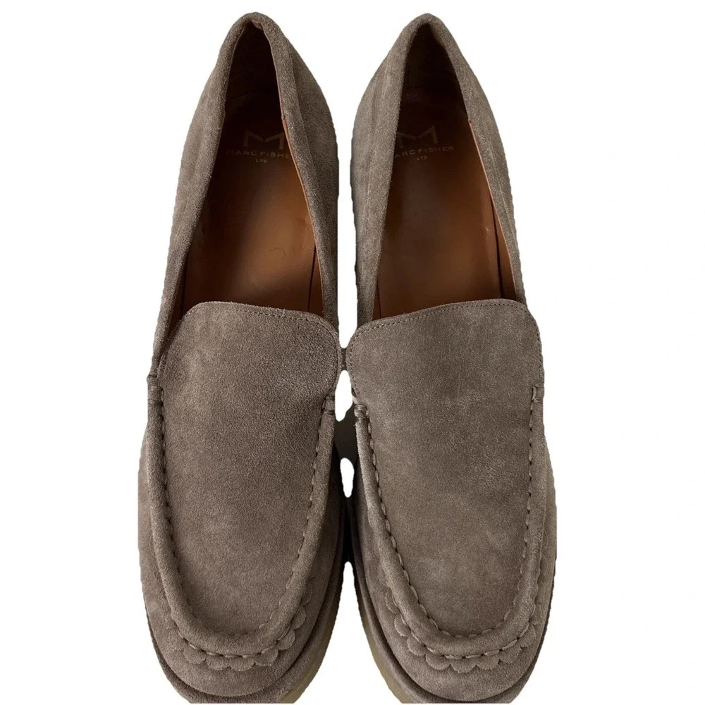 Marc Fisher Lina Platform Loafer Size 11 Suede Tan Slip On Shoes Academia Preppy